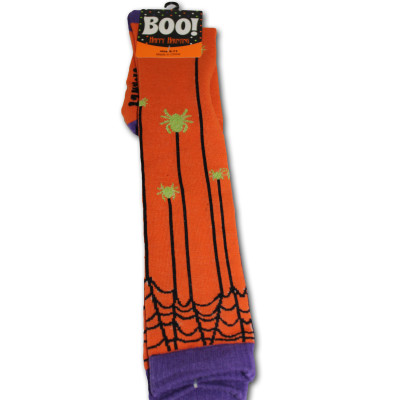 Happy Halloween Women's Knee Socks - 1 Pair - Orange - Spiders
