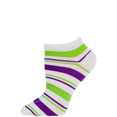Chatties Women's Bright Stripe Low Cut Socks - 1 Pair - White/Purple Green