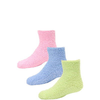 Kid's Cozy Slipper Crew Socks - 3 Pairs - Lime Green, Blue, Pink