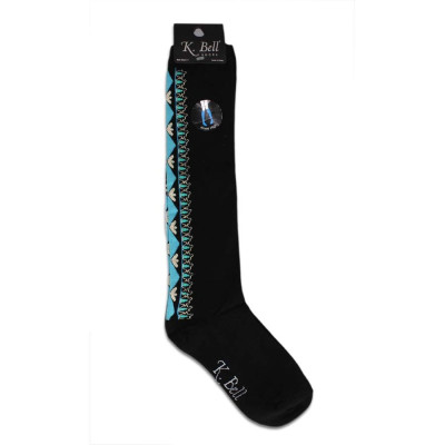 K. Bell Women's Tapestry Stripe Knee High Socks - Black & Turquoise