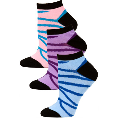 Jaze Women's Zebra Stripe Low Cut Socks - 3 Pairs - Blue/Purple/Pink
