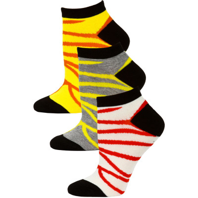 Jaze Women's Zebra Stripe Low Cut Socks - 3 Pairs - Red/Grey/Yellow