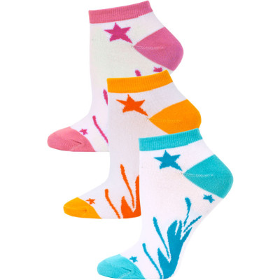 Jaze Shooting Stars Low Cut Socks - 3 Pairs - Blue/Orange/Pink