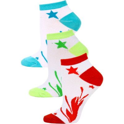 Jaze Shooting Stars Low Cut Socks - 3 Pairs - Red/Lime Green/Blue