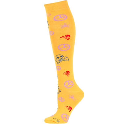 Yelete Peace Sign & Skulls Knee Socks - 1 Pair - Orange Multi