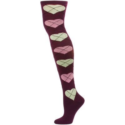 Yelete Argyle Hearts Over the Knee Socks - 1 Pair - Purple/Pink