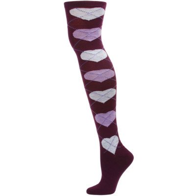 Yelete Argyle Hearts Over the Knee Socks - 1 Pair - Purple/Grey