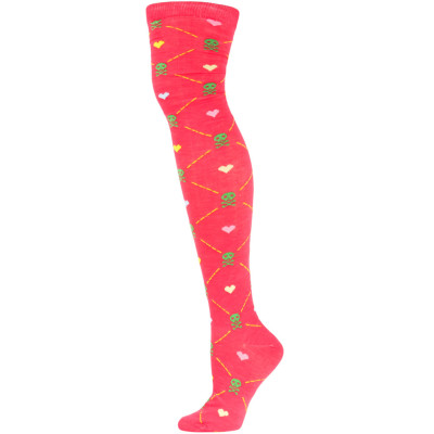 Yelete Argyle Skulls Over the Knee Socks - 1 Pair - Hot Pink Multi