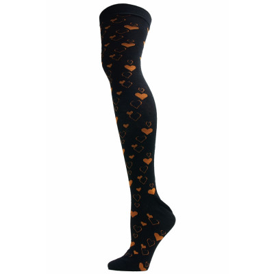 Yelete Mini Hearts Over the Knee Socks - 1 Pair - Black with Orange Hearts