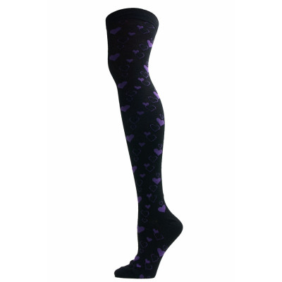 Yelete Mini Hearts Over the Knee Socks - 1 Pair - Black with Purple Hearts