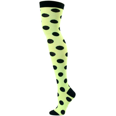 Yelete Women's Big Polka Dot Over the Knee Socks - 1 Pair - Lime Green and Black