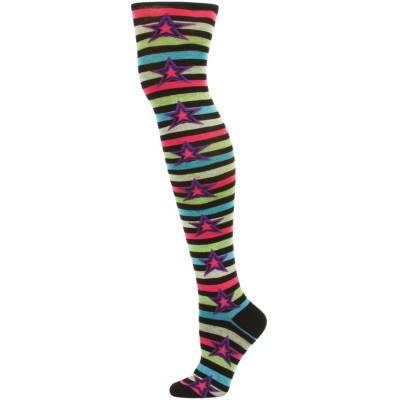 Yelete Stripes and Stars Over the Knee Socks - 1 Pair - Black/Blue/Grey Multi