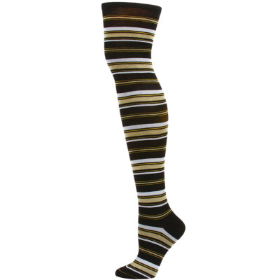 Yelete Dark Stripe Over the Knee Socks - 1 Pair - Black/Yellow Stripe