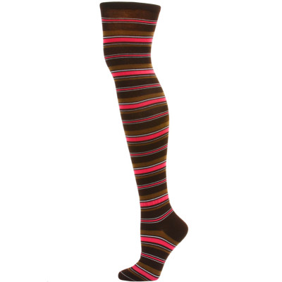 Yelete Dark Stripe Over the Knee Socks - 1 Pair - Brown/Pink Stripe