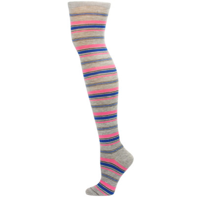 Yelete Dark Stripe Over the Knee Socks - 1 Pair - Grey/Pink Stripe