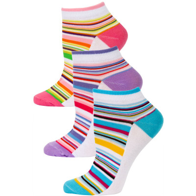 Yelete Pastel Stripe Low Cut Socks - 3 Pairs - Blue, Purple, Pink Multi