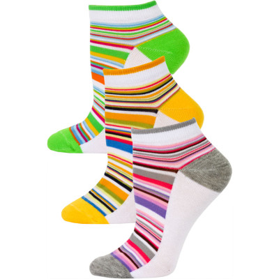 Yelete Pastel Stripe Low Cut Socks - 3 Pairs - Grey, Orange, Green Multi