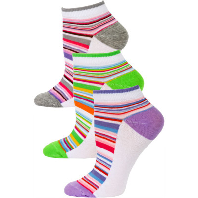Yelete Pastel Stripe Low Cut Socks - 3 Pairs - Purple, Green, Grey Multi
