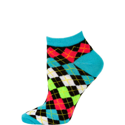 Chatties Women's Neon Argyle Low Cut Socks - 1 Pair - Blue/Black Mini Argyle