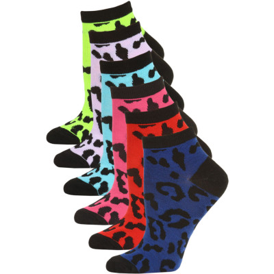 Mamia Neon Cheetah Women's Low Cut Socks - 6 Pairs - Neon Cheetah Multi