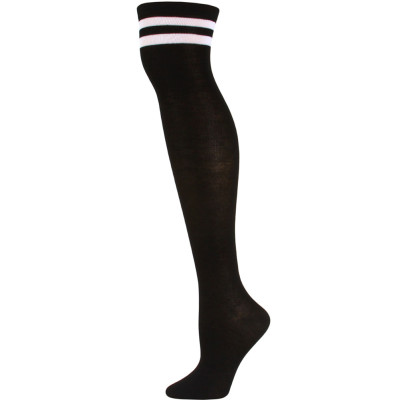 Julietta Retro Stripe Over the Knee Socks - 1 Pair - Black