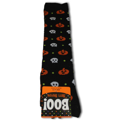 Happy Halloween Women's Knee Socks - 1 Pair - Black - Pumpkin & Skull