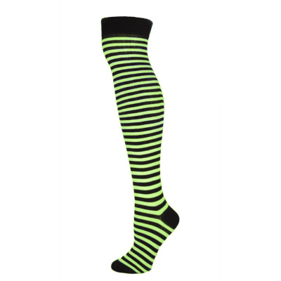 K. Bell Women's Over the Knee Striped Socks - Black & Lime