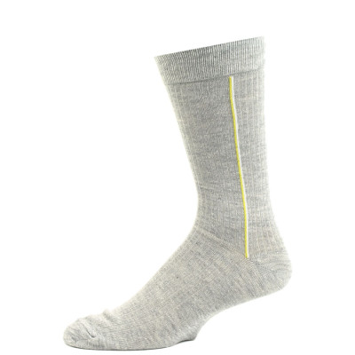 John Weitz Men's Patterned Dress Socks - 1 Pair - Grey with Yellow Stripes