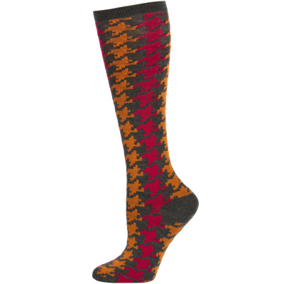 Sockaholic Women's Chic Pattern Knee Socks - 1 Pair - Grey/Pink/Orange Houndstooth