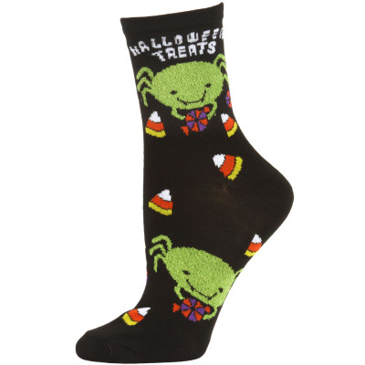 Happy Halloween Women's Crew Socks - 1 Pair - Black - Candy Corn and Spider