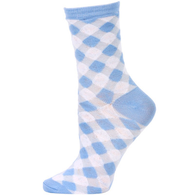 Chatties Women's Gingham Crew Socks - 1 Pair - Light Blue