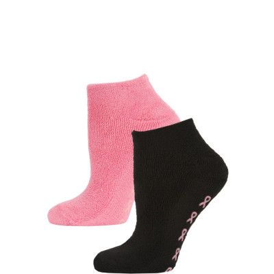 Breast Cancer Awareness Women's Terry Slipper Socks - 2 Pairs - Black/Hot Pink