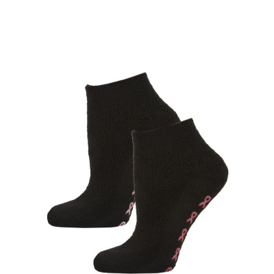 Breast Cancer Awareness Women's Terry Slipper Socks - 2 Pairs - Black with Light & Dark Pink Skids