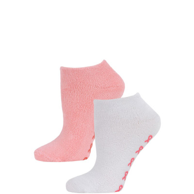 Breast Cancer Awareness Women's Terry Slipper Socks - 2 Pairs - White/Pink