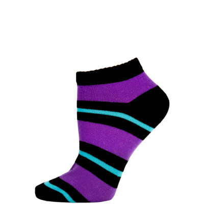 Chatties Women's Bright Stripe Low Cut Socks - 1 Pair - Black/Purple/Blue