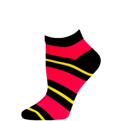 Chatties Women's Bright Stripe Low Cut Socks - 1 Pair - Black/Pink/Yellow