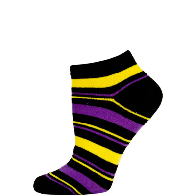 Chatties Women's Bright Stripe Low Cut Socks - 1 Pair - Black/Yellow/Purple