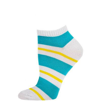 Chatties Women's Bright Stripe Low Cut Socks - 1 Pair - White/Blue/Yellow