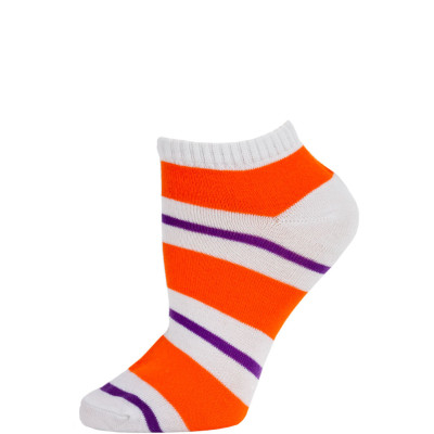 Chatties Women's Bright Stripe Low Cut Socks - 1 Pair - White/Orange/Purple