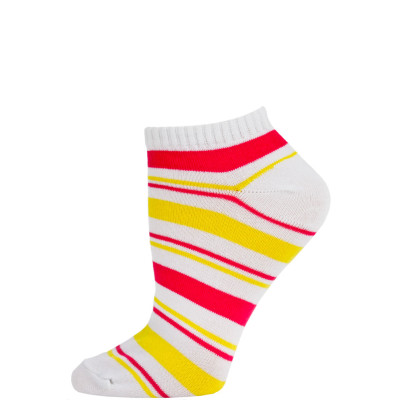 Chatties Women's Bright Stripe Low Cut Socks - 1 Pair - White/Pink/Yellow