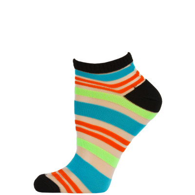 Chatties Women's Bright Stripe Mesh Low Cut Socks - 1 Pair - Black with Blue/Orange/Green