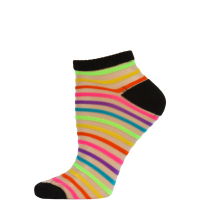 Chatties Women's Bright Stripe Jelly Low Cut Socks - 1 Pair - Black with Mini Rainbow Stripes