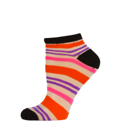 Chatties Women's Bright Stripe Mesh Low Cut Socks - 1 Pair - Black with Orange/Pink/Purple