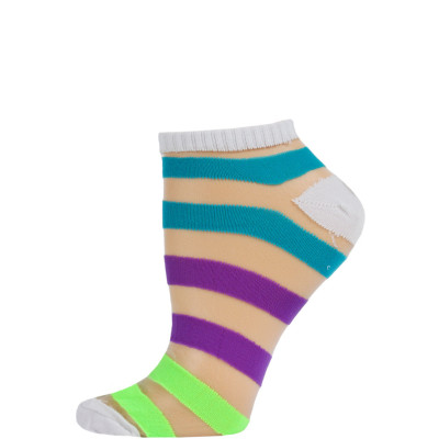 Chatties Women's Bright Stripe Mesh Low Cut Socks - 1 Pair - White with Blue/Purple/Green