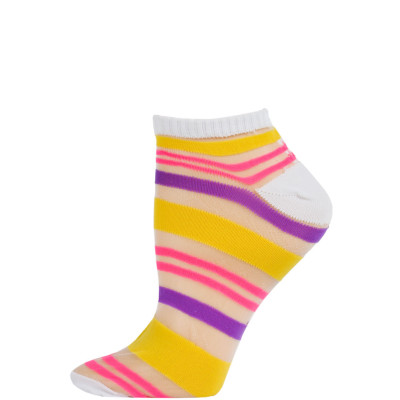 Chatties Women's Bright Stripe Jelly Low Cut Socks - 1 Pair - White with Yellow/Purple/Pink