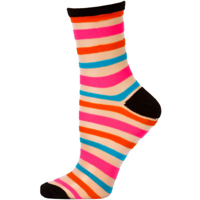 Chatties Women's Bright Stripe Jelly Crew Socks - 1 Pair - Black with Orange/Pink/Blue