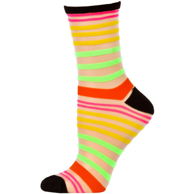 Chatties Women's Bright Stripe Jelly Crew Socks - 1 Pair - Black with Yellow/Green/Pink/Orange