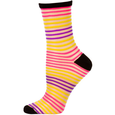 Chatties Women's Bright Stripe Jelly Crew Socks - 1 Pair - Black with Pink/Yellow/Purple