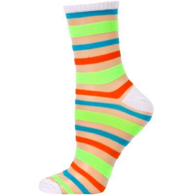 Chatties Women's Bright Stripe Jelly Crew Socks - 1 Pair - White with Green/Orange/Blue