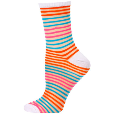 Chatties Women's Bright Stripe Jelly Crew Socks - 1 Pair - White with Blue/Pink/Orange